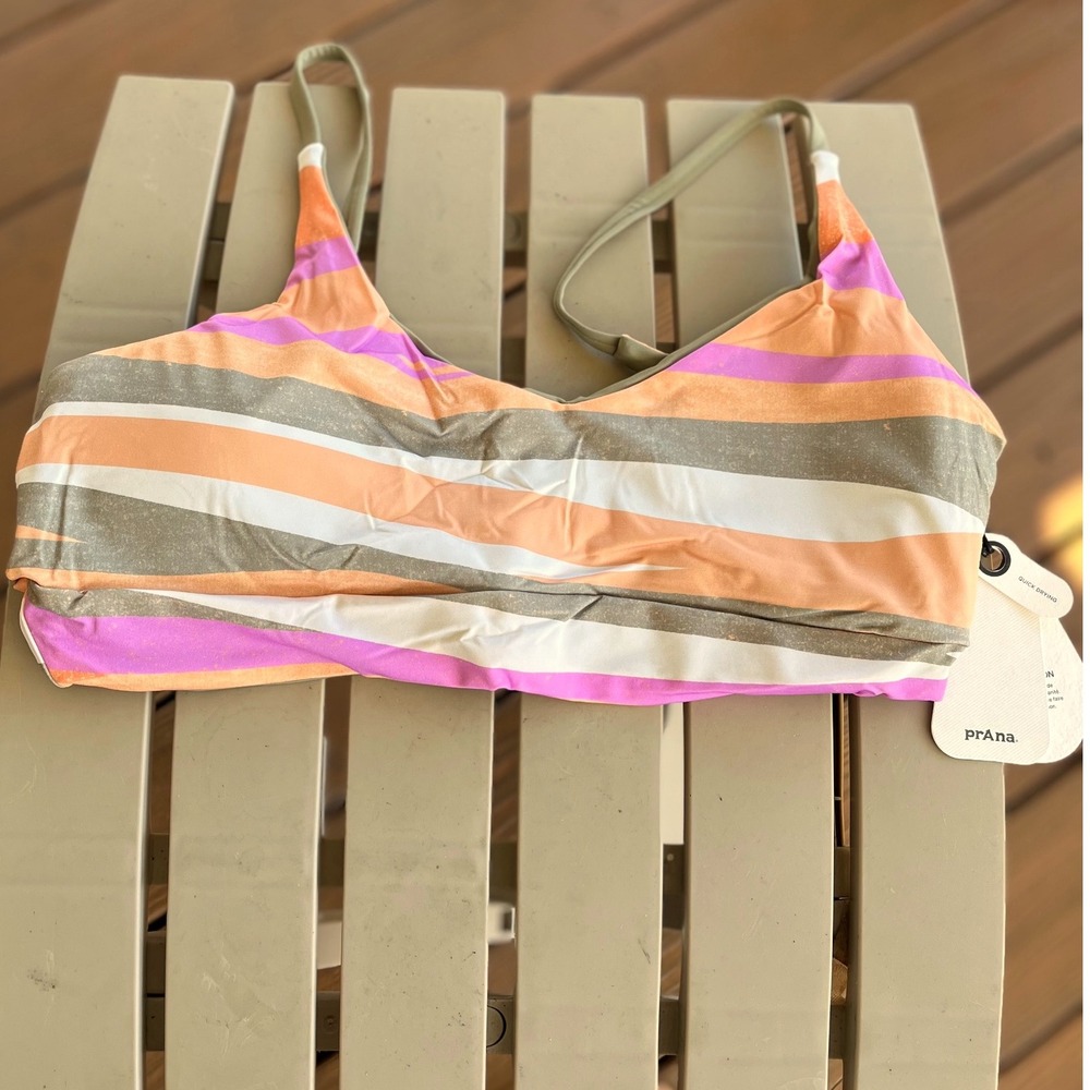 Prana Striped Bikini Top in Peach, Pink, Olive, White
